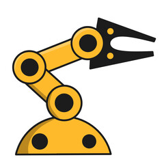 Illustration of assembly robot, advanced technology for modern production. Yellow industrial robot, automated machine for manufacturing and assembly.