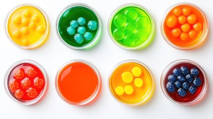 Assorted Colorful Fruit Jellies In Transparent Bowls