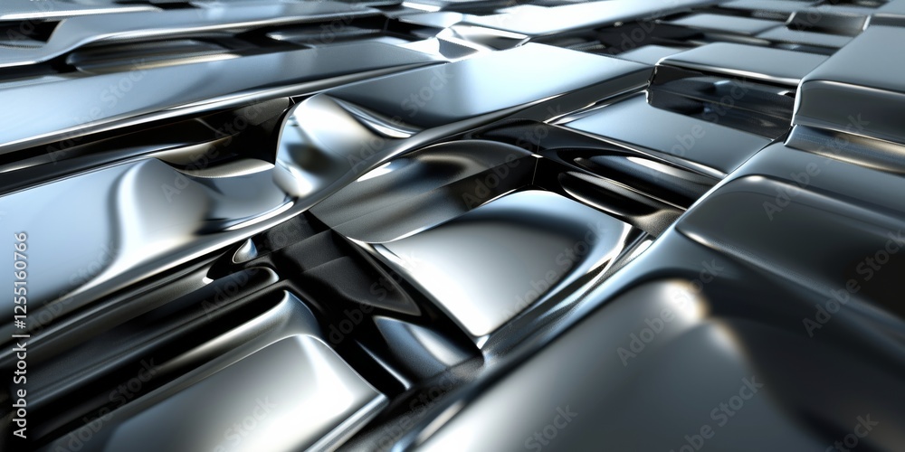 Poster a futuristic minimalist concept with a sleek metallic background, minimalist shapes and metallic tex