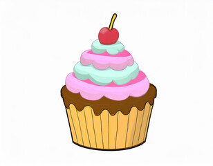 カラフルなカップケーキのイラスト。AI生成画像。 © pukupix