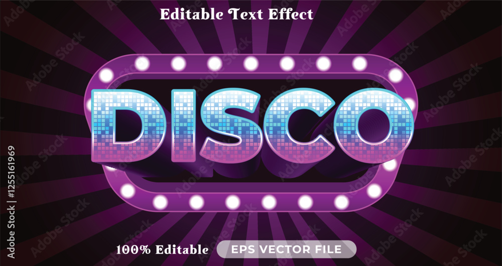 Poster disco editable text effect modern color shiny. glow text style effect
