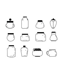 set of vector linear doodle jars, different jars vector doodle on a white background, simple illustration of jars