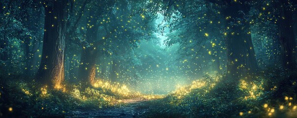 Obraz premium World wildlife day with conservation and awareness idea. Enchanted forest with glowing firefly and mystical ambiance.