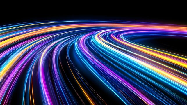 Colorful Light Trails in Motion on a Dark Background for Abstract Art