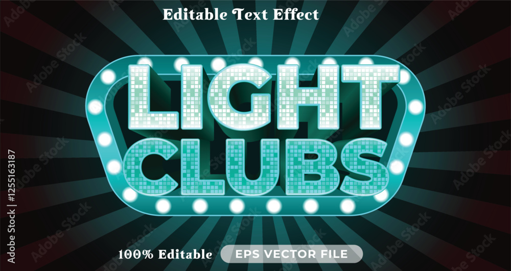 Poster light clubs editable text effect modern color shiny. glow text style effect
