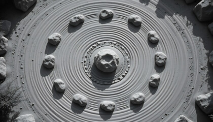 Obraz premium Japanese Zen Rock Garden with Raked Sand and Stones