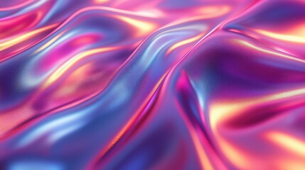 Obraz premium Holographic Liquid Dreamscape: Abstract swirls of iridescent pink, blue, and orange hues create a mesmerizing, otherworldly texture, evoking a sense of fluidity and vibrant energy.