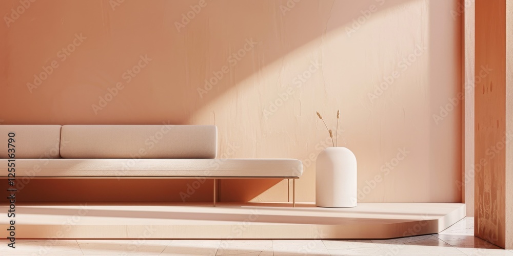 Poster a minimalist aesthetic featuring a light apricot backdrop, smooth textures and balanced composition,