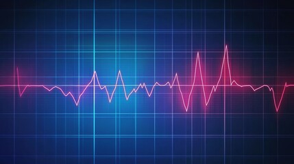 Vibrant Cyan Heartbeat Line On A Dark Blue Grid Background, Thick Bright Lines, Clean, Clear