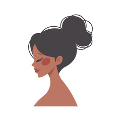 Facial profile of black woman. Icon for care cosmetics. Vector flat illustration