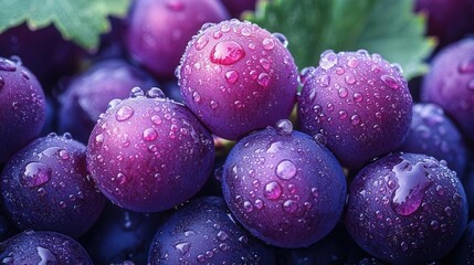 Ultra-Sharp Macro of Deep Purple Grapes with Morning Dew and Soft Light Reflections