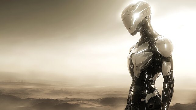 Futuristic robot on a desolate planet