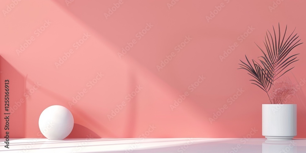 Poster a minimalist aesthetic featuring a light coral backdrop, minimalist design elements arranged symmetr