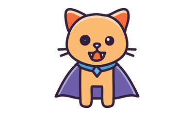 A cute cat with tiny fangs, wearing a cape.