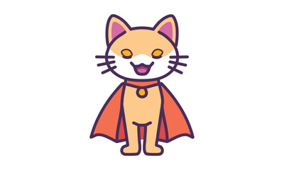 A cute cat with tiny fangs, wearing a cape.