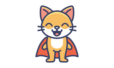 A cute cat with tiny fangs, wearing a cape.