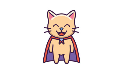 A cute cat with tiny fangs, wearing a cape.