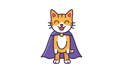 A cute cat with tiny fangs, wearing a cape.