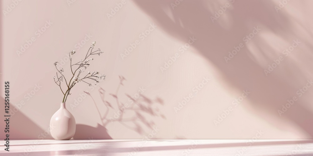 Poster a minimalist aesthetic featuring a light dusty rose backdrop, minimalist design elements arranged sy