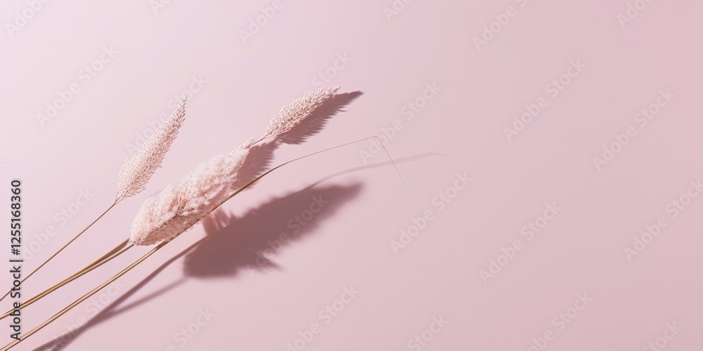 Poster a minimalist aesthetic featuring a light dusty rose backdrop, minimalist design elements arranged sy