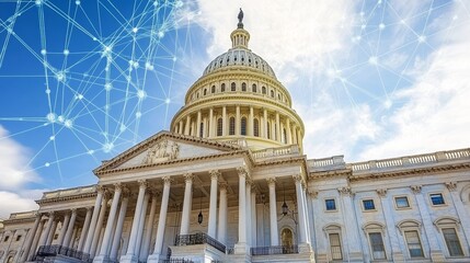 Fototapeta premium United States Capitol Building, Washington, D.C., with a Modern Technology Network Overlay
