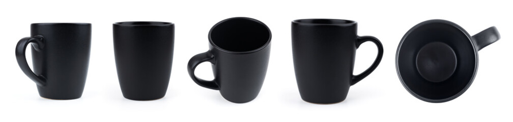 Black ceramic cup isolated on white