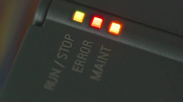 Close-up of PLC indicator lights