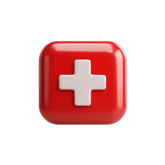 Obraz premium 3D icon of red square with medical cross isolated on transparent white background