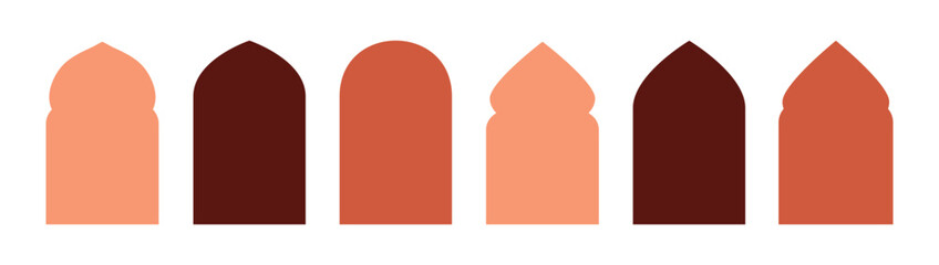 Set of oriental style Islamic windows. Collection of shape Islamic door and window silhouette. Frames in arabic muslim design for Ramadan Kareem isolated on white background