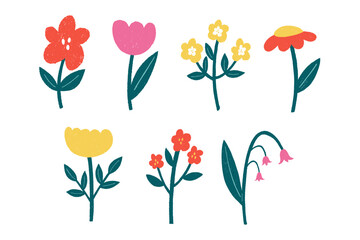 Hand draw flowers set collection. Cute doodle spring flowers.