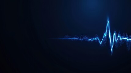 Blue wave of light on black background with realistic cardiology diagram and medical illustrations