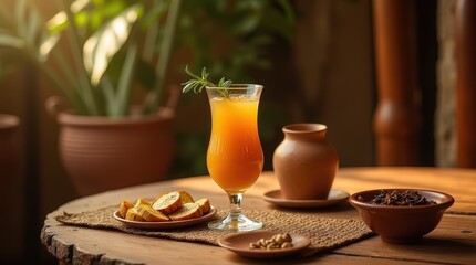 Refreshing palm wine served in a traditional Guinean courtyard