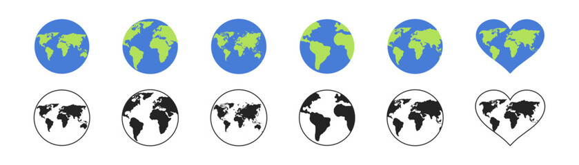 Globe earth vector icons set, on a white background