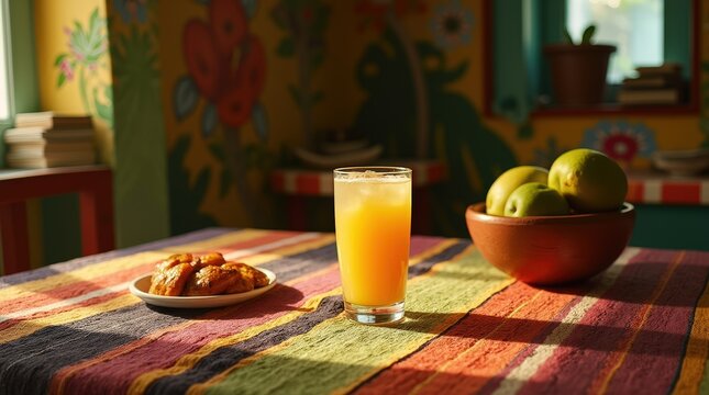 Refreshing glass of fresco de corossol in a traditional Haitian home