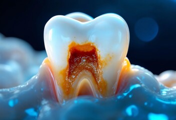 Intricate Details of a Damaged Tooth Revealing Decay and Dental Concerns. Generative AI