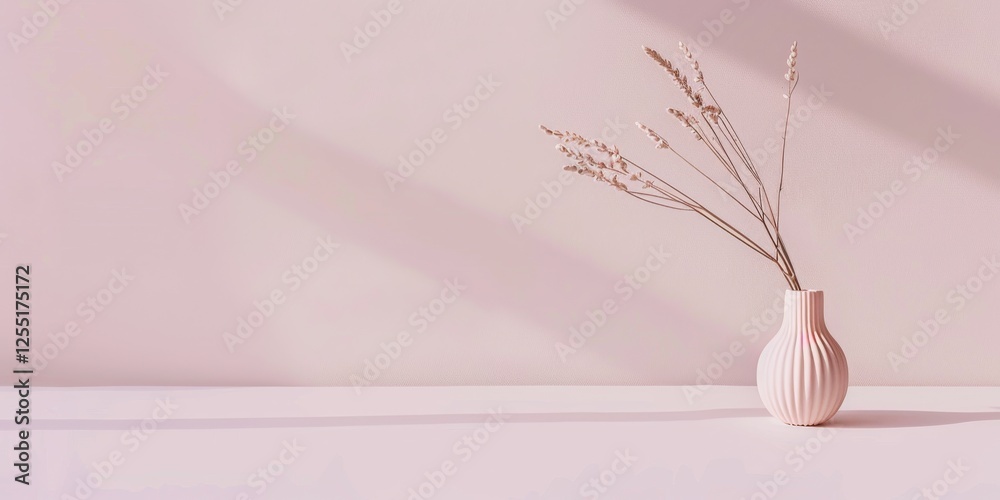 Poster a minimalist aesthetic featuring a light mauve pink backdrop, minimalist design elements arranged sy