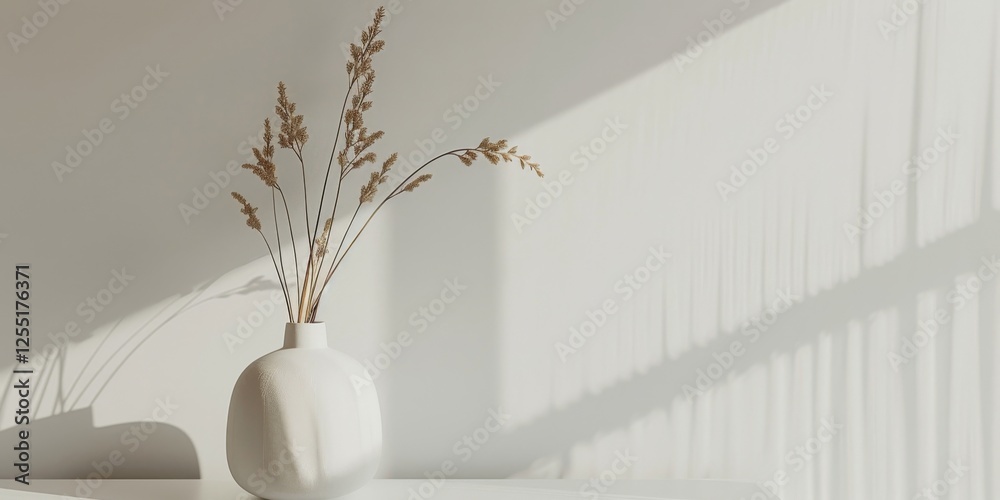 Poster a minimalist aesthetic featuring a light misty grey backdrop, minimalist design elements arranged as