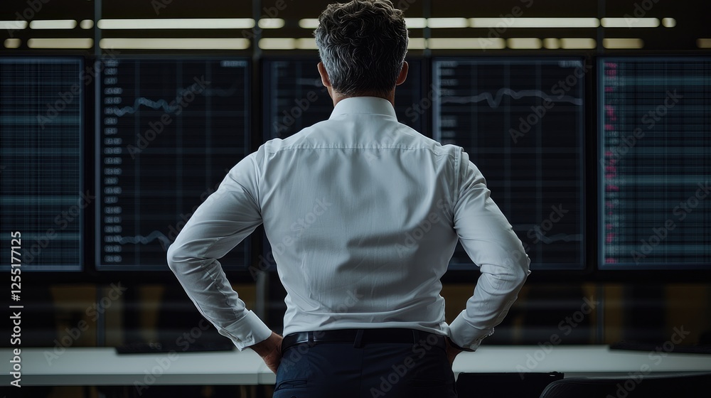Poster business leader analyzing stock performance data, making key decisions for a thriving enterprise.