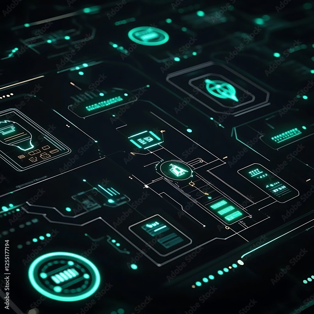 Aufkleber futuristic technology interface, glowing circuit board, complex system. possible use stock photo for