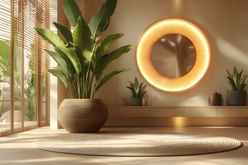 Modern Interior Design with Natural Sunlight and Elegant Plant Decor