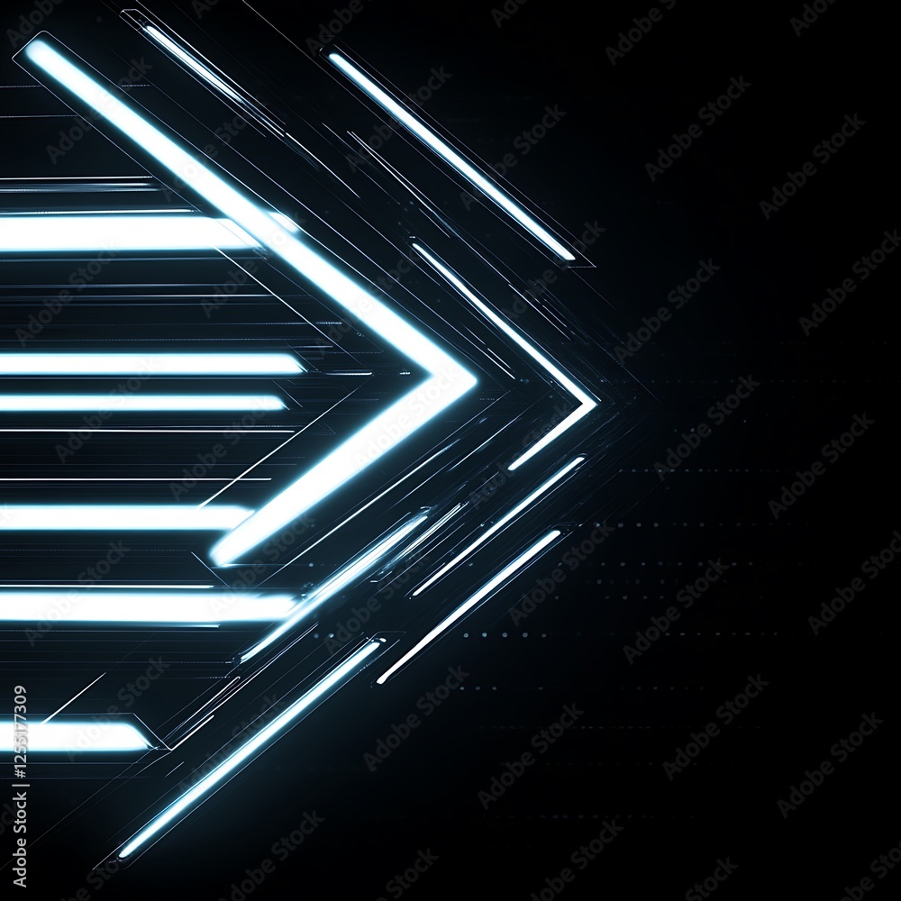 Poster abstract glowing lines, futuristic design, dynamic arrow, digital art, background
