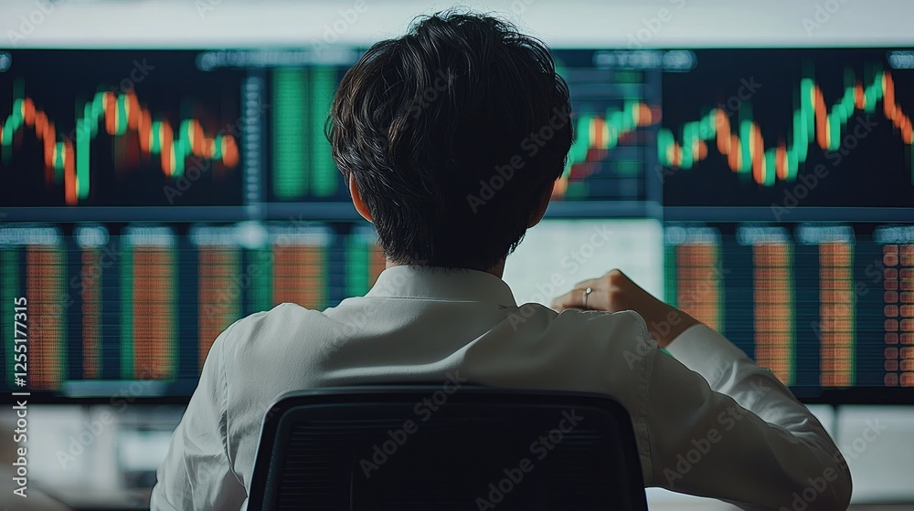 Poster business leader analyzing stock performance data, making key decisions for a thriving enterprise.