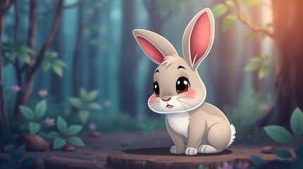 Adorable Cartoon Rabbit in a Playful Setting