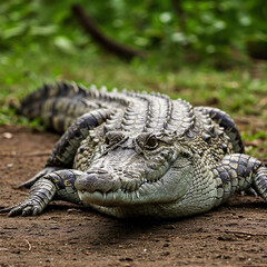 Naklejka premium american alligator in the everglades open mouth in the ground