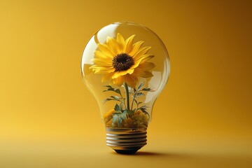 Yellow flower in bulb on yellow background .