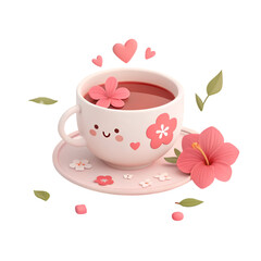 A cup of coffee with a picture of a face and flowers