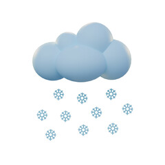 Minimalist blue cloud with falling snowflakes on white background