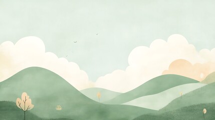 Obraz premium Pastel hills landscape with soft clouds and sunrise. Possible use for Posters, wallpapers, cards, prints