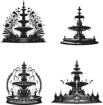 Fountain black and white silhouette assets in vector farm  