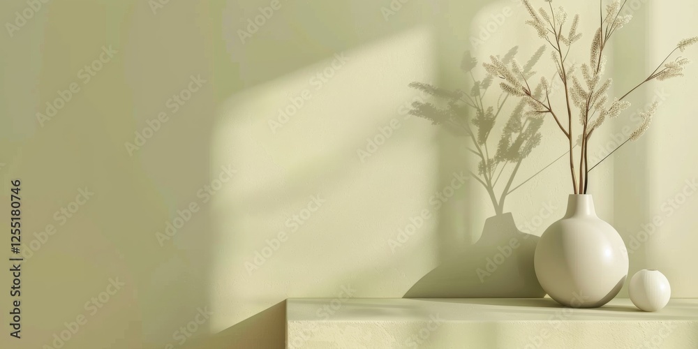 Poster a minimalist aesthetic featuring a light sage backdrop, minimalist design elements arranged symmetri